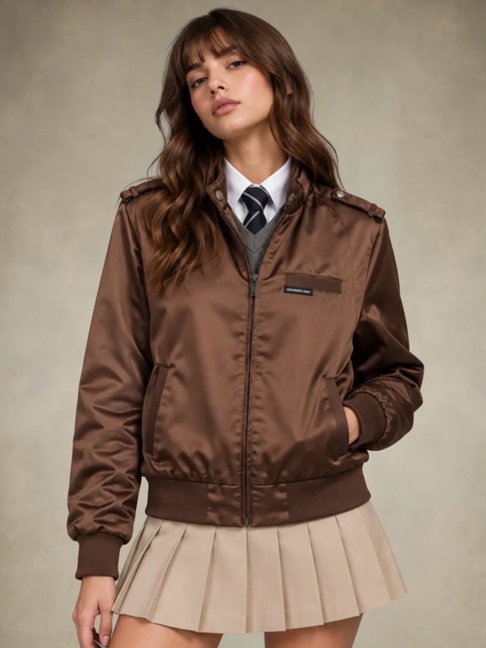 Members Only Iconic Racer Jacket Brown Satin Size Small